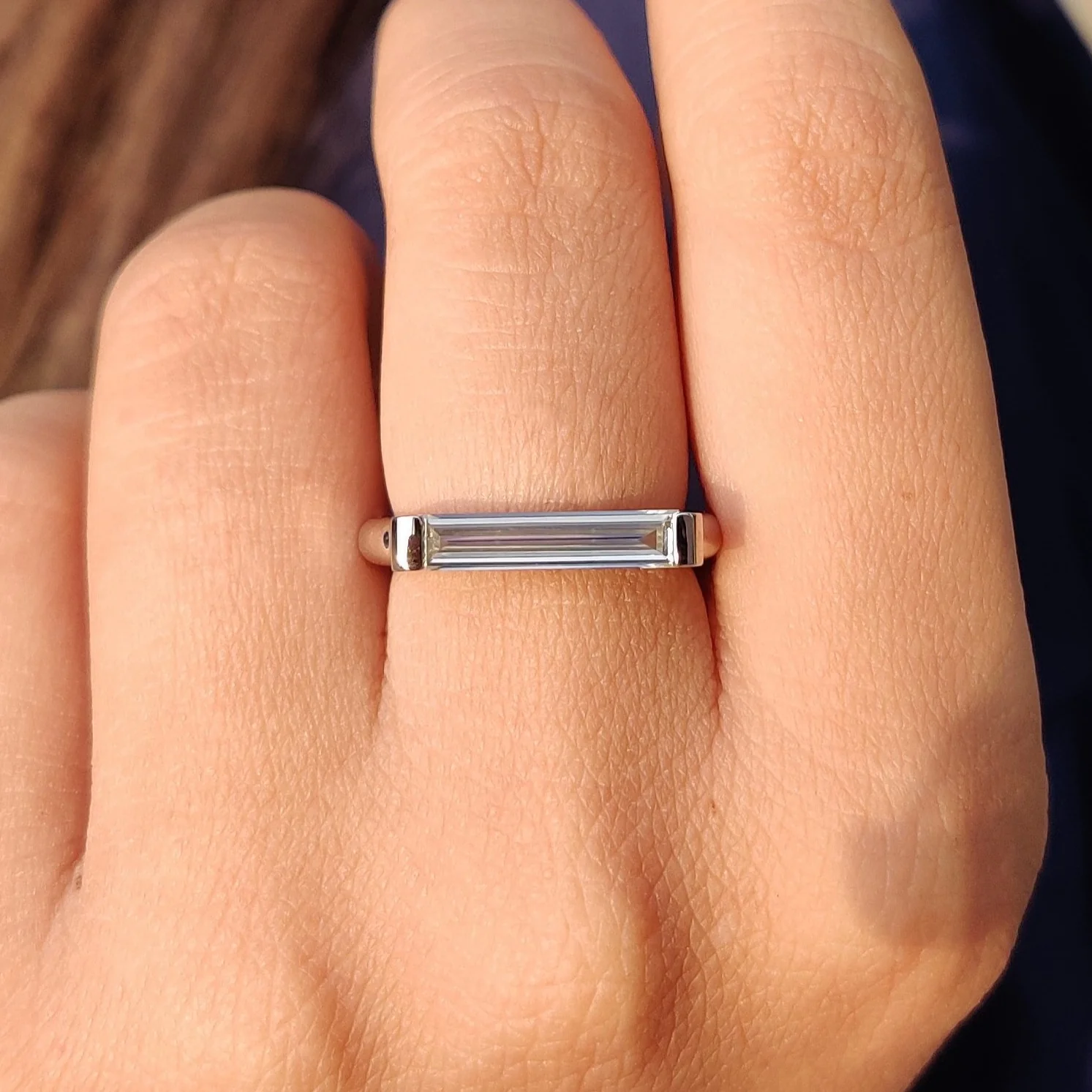 East to West Bar Setting 1.01 CT Baguette Cut Single Stone Minimalist Wedding Ring