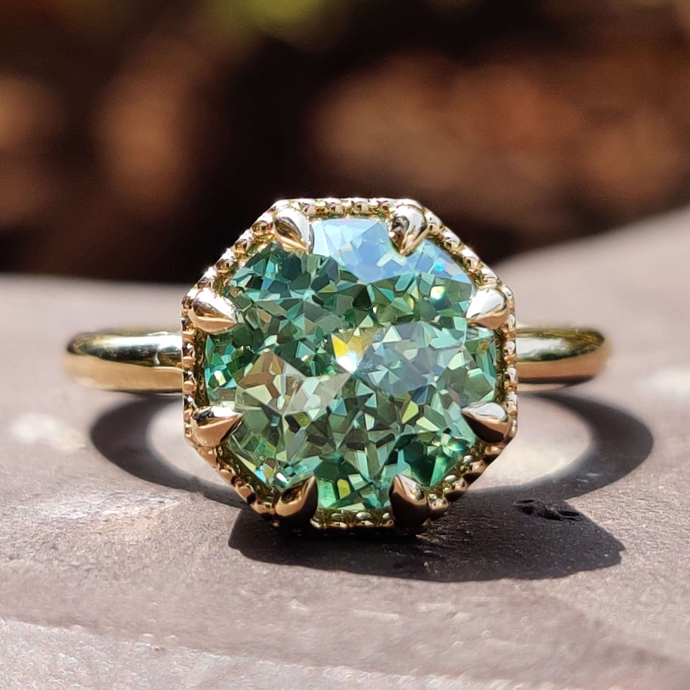 Unique 2.05 CT Green Jubilee Cut Moissanite Solitaire Engagement Ring